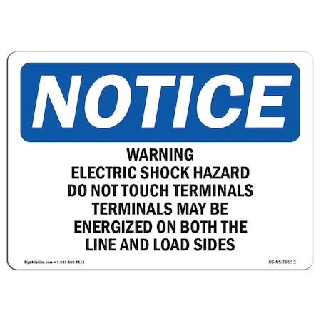 Signmission OSHA Sign, 12" H, 18" W, Rigid Plastic, Warning Electric Shock Hazard Do Not Touch Sign, Landscape OS-NS-P-1218-L-18912